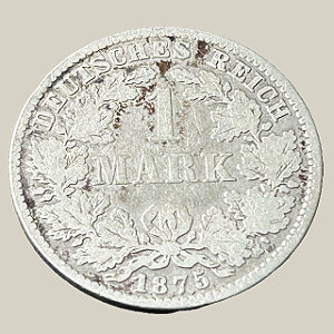 Moeda de prata, 1 Mark (1875D) – Império Alemão (Tipo 1)