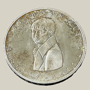 Moeda de prata, 5 Deutsche Mark (1977G) – Alemanha (Comemorativa Heinrich von Kleist)