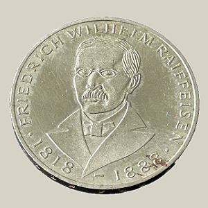 Moeda de prata, 5 Deutsche Mark (1968J) – República Federal da Alemanha (Raiffeisen)