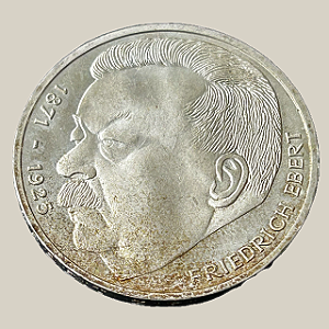 Moeda de prata, 5 Deutsche Mark (1975J) – República Federal da Alemanha (Friedrich Ebert)