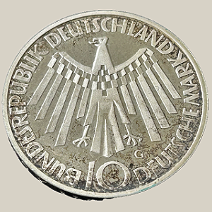 Moeda de prata, 10 Deutsche Mark (1972G) – República Federal da Alemanha (Olimpíadas)
