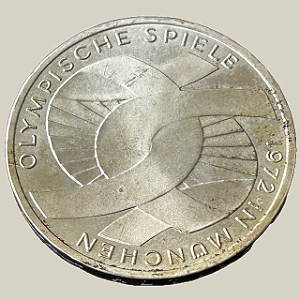 Moeda de prata, 10 Deutsche Mark (1972J) – República Federal da Alemanha (Olimpíadas - Tipo III)