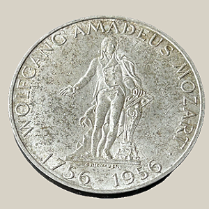 Moeda de prata, 25 Schilling (1956) – Áustria (Mozart)