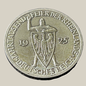Moeda de prata, 3 Mark (1925A) – República de Weimar (Comemorativa: 1000 Anos da Renânia)
