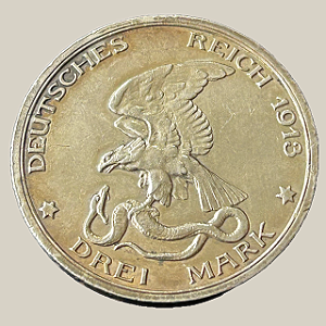 Moeda de prata, 3 Mark (1913) – Reino da Prússia (Comemorativa: Centenário da Guerra de Libertação)