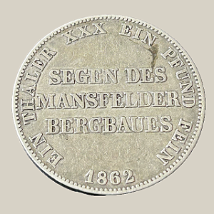 Moeda de prata, 1 Thaler (1862A) – Reino da Prússia (Mining Thaler)