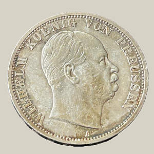 Moeda de prata, 1 Vereinsthaler (1871A) – Reino da Prússia (Guilherme I)
