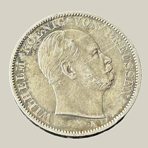 Moeda de prata, 1 Vereinsthaler (1865A) – Reino da Prússia (Guilherme I)