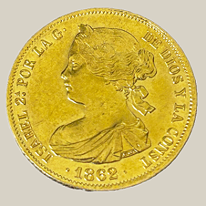 Moeda de ouro, 100 Reales (1862), Espanha, Isabel II
