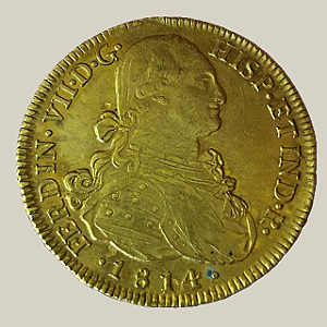 Moeda de ouro, 8 Escudos (1814), Chile, busto de Carlos IV