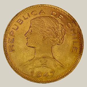 Moeda de ouro, 100 Pesos (1947 So), Chile