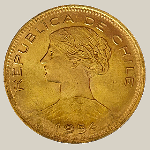 Moeda de ouro, 100 Pesos (1954 So), Chile