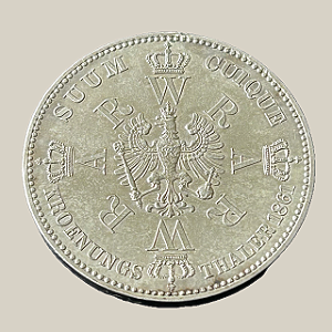 Moeda de prata, 1 Thaler (1861A) – Coroação de Guilherme I – Reino da Prússia