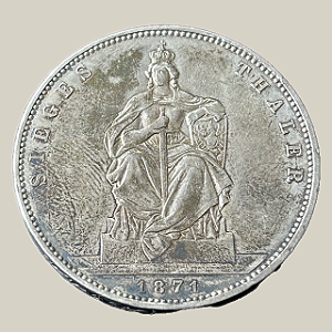Moeda de prata, 1 Thaler (1871A) – “Siegestaler” – Vitória sobre a França – Reino da Prússia