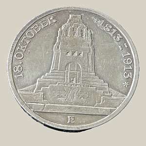 Moeda de prata, 3 Mark (1913E) – 100º Aniversário da Batalha de Leipzig – Reino da Saxônia