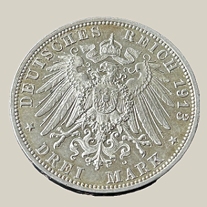 Moeda de prata, 3 Mark (1913E) – 100º Aniversário da Batalha de Leipzig – Reino da Saxônia
