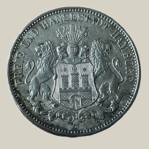 Moeda de prata, 3 Mark (1914J) – Cidade Livre e Hanseática de Hamburgo
