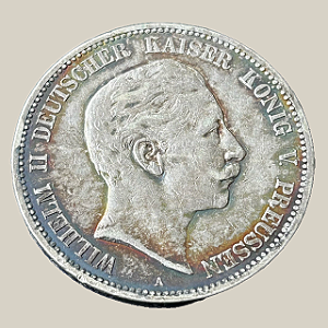 Moeda de prata, 5 Mark (1904A) – Guilherme II – Reino da Prússia