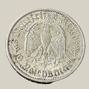 Moeda de prata, 2 Reichsmark (1934F) – Friedrich Schiller – 175 Anos de seu Nascimento – Alemanha