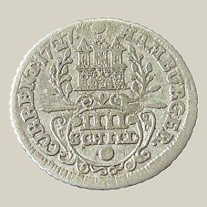 Moeda de prata, 4 Schilling (1727 IHL) – Cidade Livre Hanseática de Hamburgo
