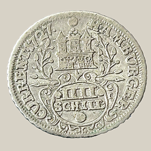 Moeda de prata, 4 Schilling (1727 IHL) – Cidade Livre Hanseática de Hamburgo