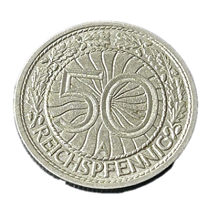 Moeda de níquel, 50 Reichspfennig (1929A) – República de Weimar – Alemanha