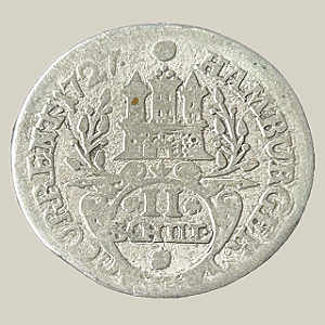Moeda de prata, 2 Schilling (1727 IHL) – Cidade Livre Hanseática de Hamburgo