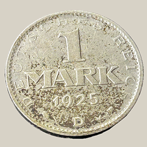 Moeda de prata, 1 Mark (1925D) – República de Weimar – Alemanha