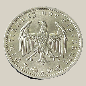 Moeda de níquel, 1 Reichsmark (1934A) – Alemanha