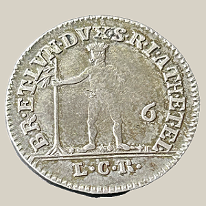 Moeda de prata, 1/6 Thaler (1776 LCR) – George III – Brunswick-Lüneburg-Calenberg-Hannover