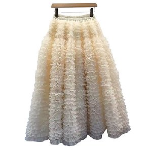 Saia rodada de chiffon com babado OldLace