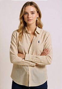 POLO RALPH LAUREN Camisa listrada de algodão e linho de corte clássico