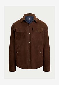 Jaqueta Camisa Reversível Masculina em camurça e tafetá Polo Ralph Lauren - marrom cobre/azul marinho