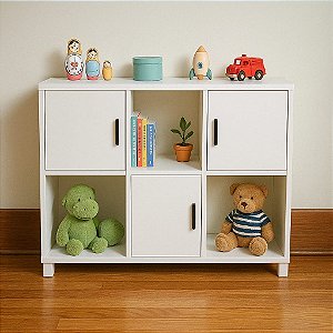 Estante Branca de Nichos com Portas - 100% MDF - Organize o quarto das crianças!
