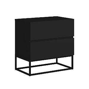 Mesa Cabeceira 2 Gavetas cor Preto para Cama Casal com Pés de Ferro Estilo