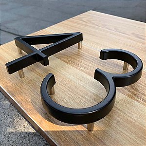 Número de Casa em Metal Preto 0 a 9 A e B com Kit de Fixação