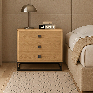 Mesa de Cabeceira com 3 Gavetas – 100% MDF | Corrediças Telescópicas e Base em Metal