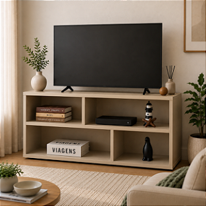 Rack para TV Minimalista com Nichos – Móvel em MDF 120x60x30cm | Organizador para Sala