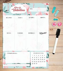 Planner Semanal Magnético + Caneta Escreve e Apaga - Flamingo