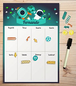 Planner Semanal Magnético + Caneta Escreve e Apaga - Astronauta