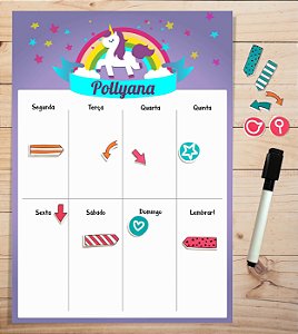 Planner Semanal Magnético + Caneta Escreve e Apaga - Unicórnio