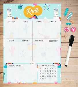 Planner Semanal Magnético + Caneta Escreve e Apaga - Lhama