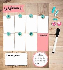 Planner Semanal Magnético + Caneta Escreve e Apaga - Madeira Salmão