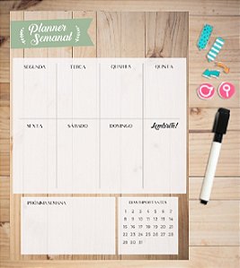 Planner Semanal Magnético + Caneta Escreve e Apaga - Madeira Verde