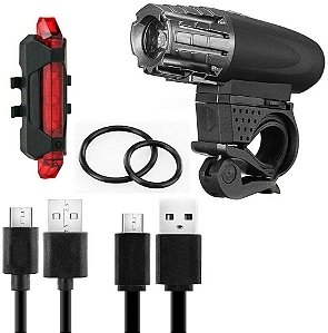 Farol e Lanterna para Bicicleta, Recarregável USB, Impermeável - Loijon