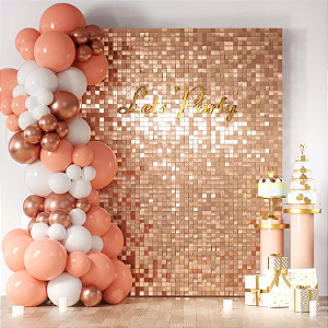 Placa painel shimmer wall muro lantejoula Dourado rosa