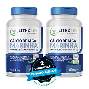 Suplemento de Cálcio de Alga Marinha, rico em Magnésio E Vitamina D3 (1º combo - 2 Unidades)