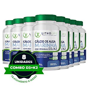 Suplemento de Cálcio de Alga Marinha, rico em Vitaminas D3 E K2 (4º combo - 8 unidades)