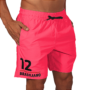 Shorts Helen Color Block Rosa Neon e Vermelho - Triple Under Varejo