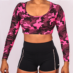 Cropped Manga Longa - Pink Camuflado
